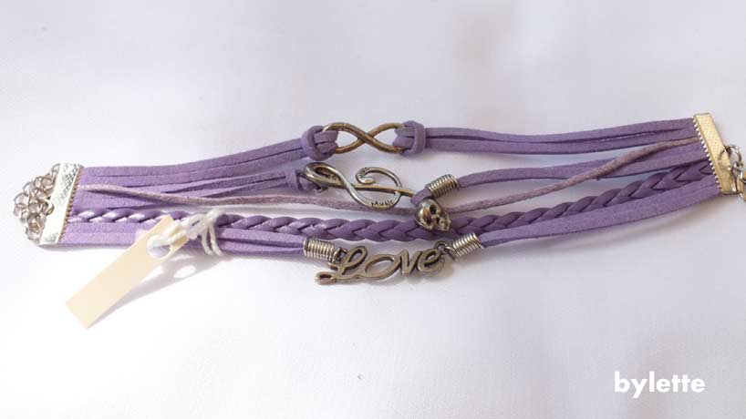 Bracelet manchette violet love clÃ© de sol